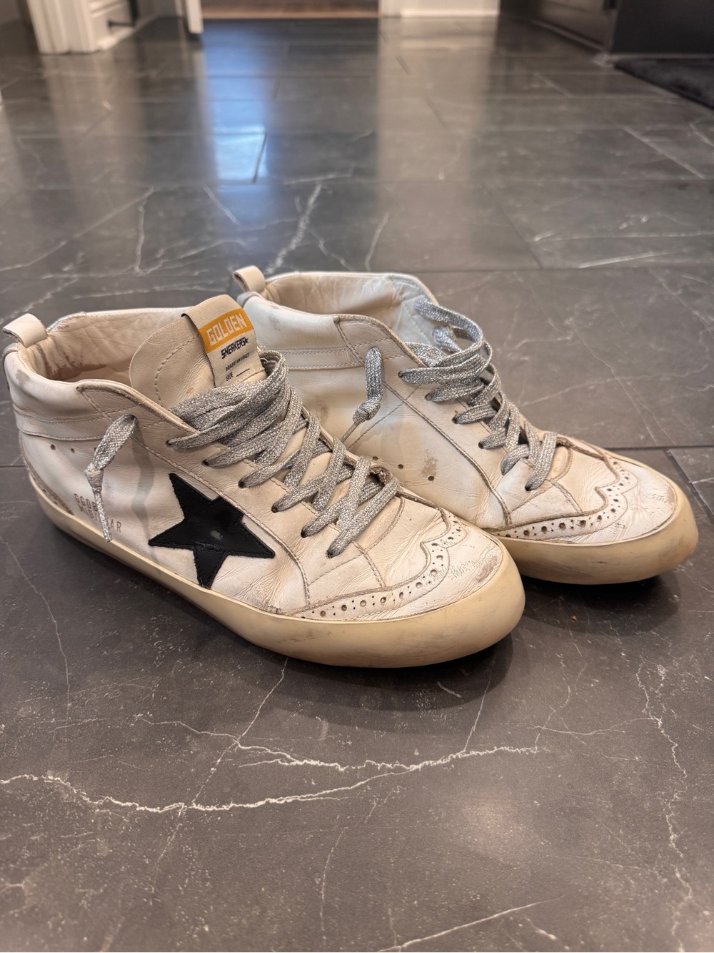 Golden Goose Mid Star White Leather with Silver Sparkles Laces - Size 40